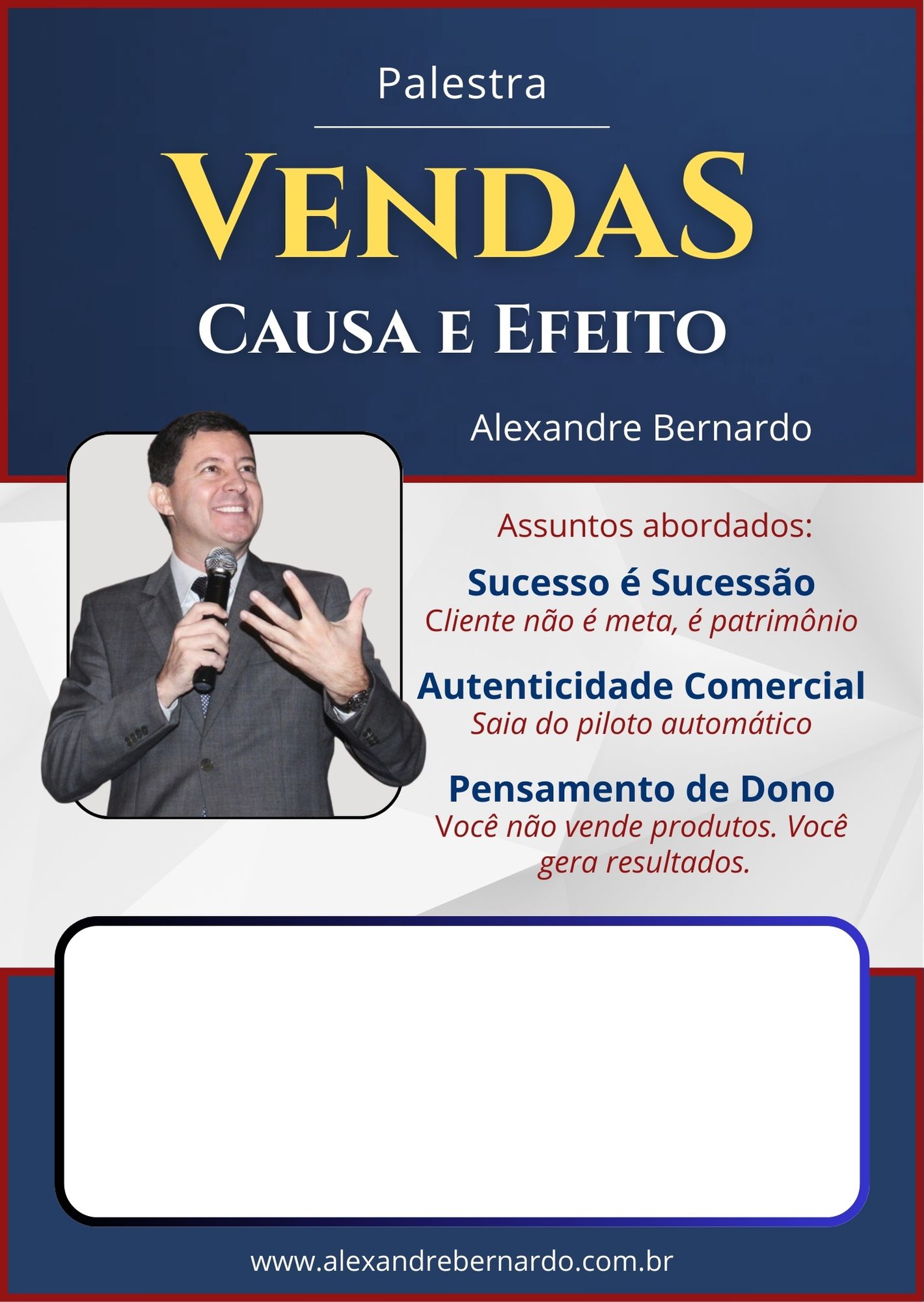 Material de divulgação da Palestra de vendas causa e efeito