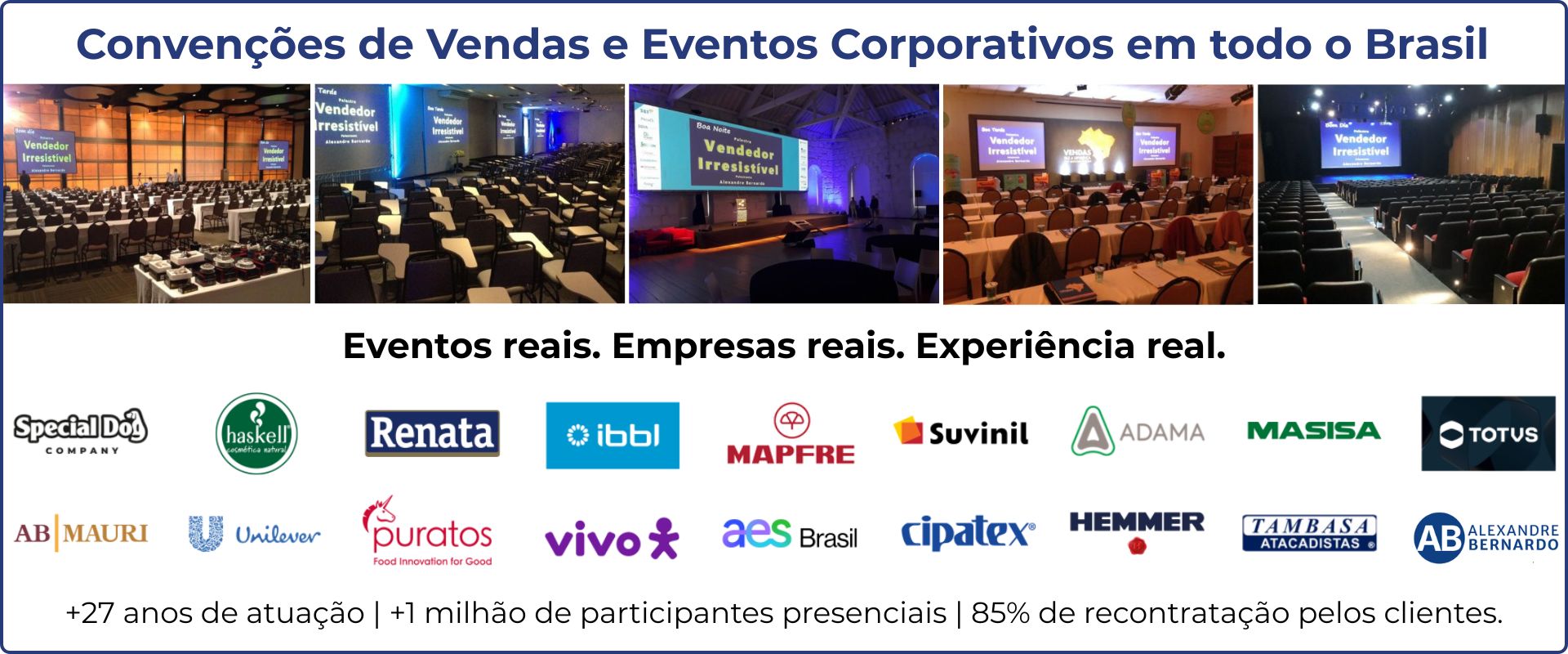 Clientes e auditórios de convenções de vendas com o palestrante Alexandre Bernardo